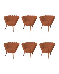 Kit 6 Poltronas Decorativa Pétala Para Clínicas E Base Madeira Maciça Estofado Linho Terracota