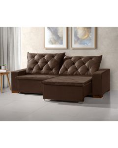 Sofa Retrátil Reclinável Milão 2,90m 5 Lugares Estofado Veludo Marrom